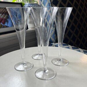 4 Tiffany & Co. Hollow Trumpet Champagne Flutes Glasses with stickers!